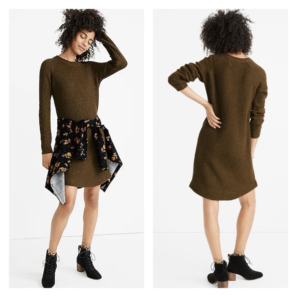 MADEWELL Curved Hem Sweater Dress Donegal Thunder Grey XS